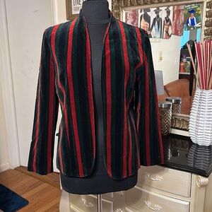 BEAUTIFUL 😍 VINTAGE TAN FLAY WOMENS COLORFUL VELVET BLAZER SIZE GRANDEUR